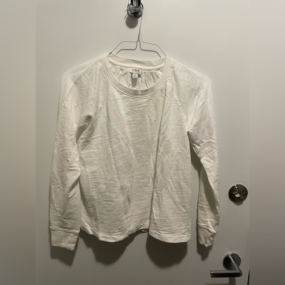 J. Crew 100% Cotton Cream Long Sleeve Sweater with Lace Detail